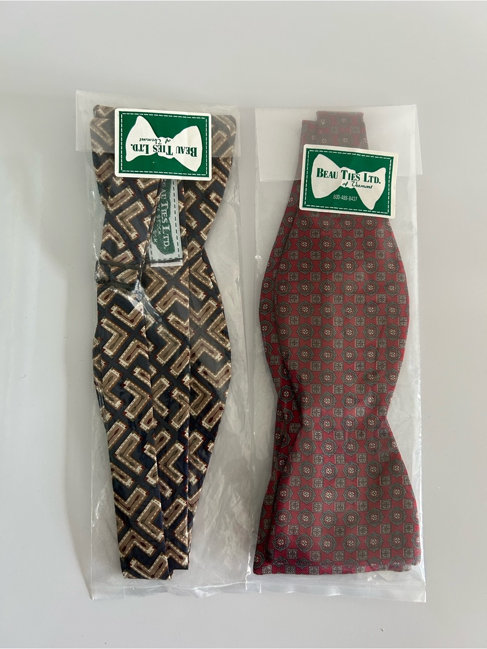 Beau Ties‎ Ltd. of Vermont Two Printed Bow Ties - Silk - New in Package